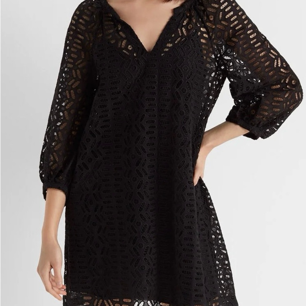 Club Monaco Black V Neck Eyelet Dress / Tunic with Slip XS